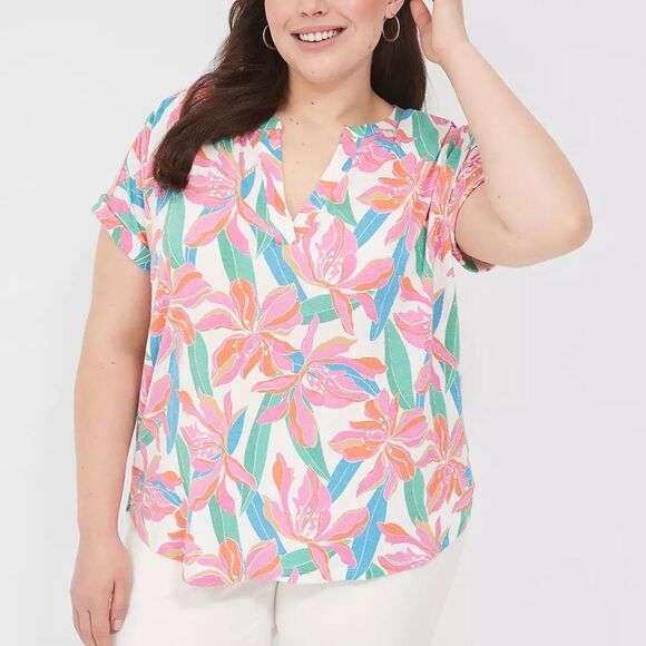 Lane Bryant Top Floral Relaxed Gauze Notch Neck Shirt Multi Color 22/24 - Picture 1 of 5